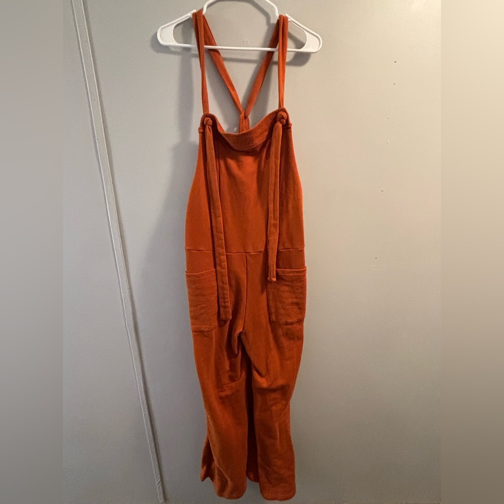 LBurnt Orange Wide-Leg Overalls Jumpsuit